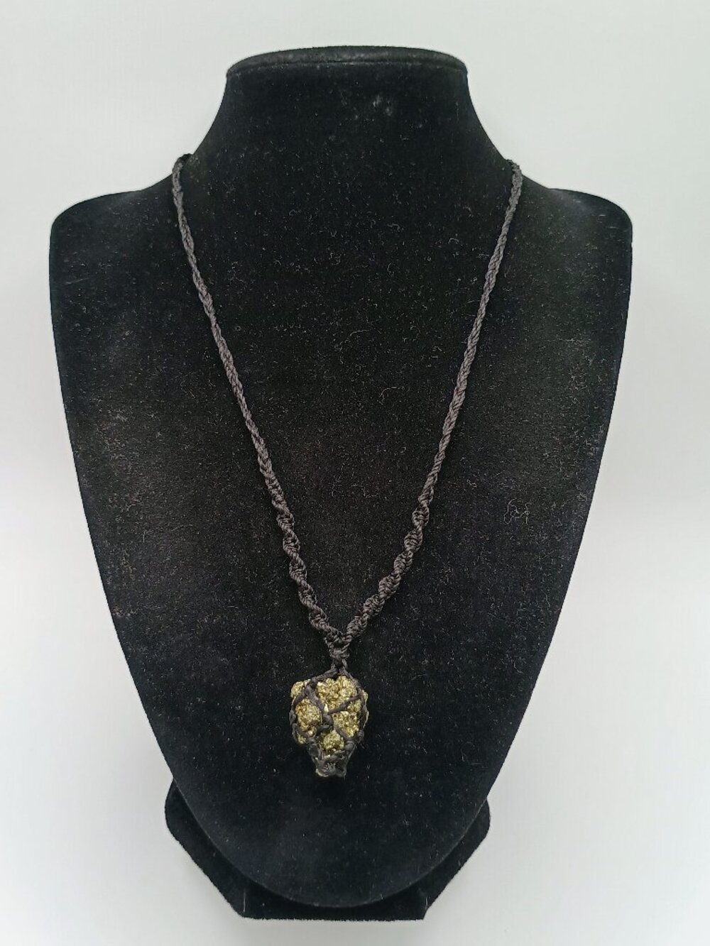 Handmade Macrame Necklace with Natural Pyrite.